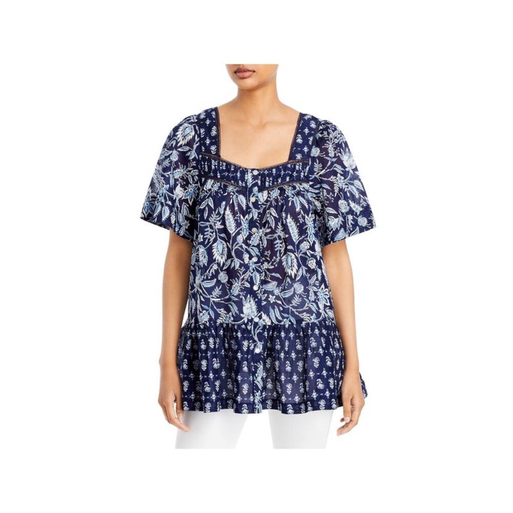 BEACHLUNCHLOUNGE COLLECTION Womens Top Bell Sleeve Square Neck Button Down
